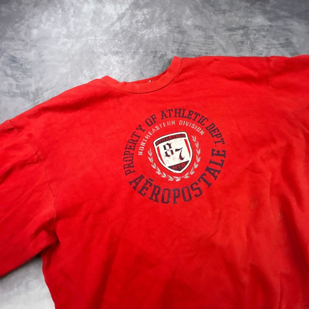 Vintage Aeropostale Red Collegiate Crewneck Sweatshirt Boxy Distressed 90s Y2K - Picture 8 of 9